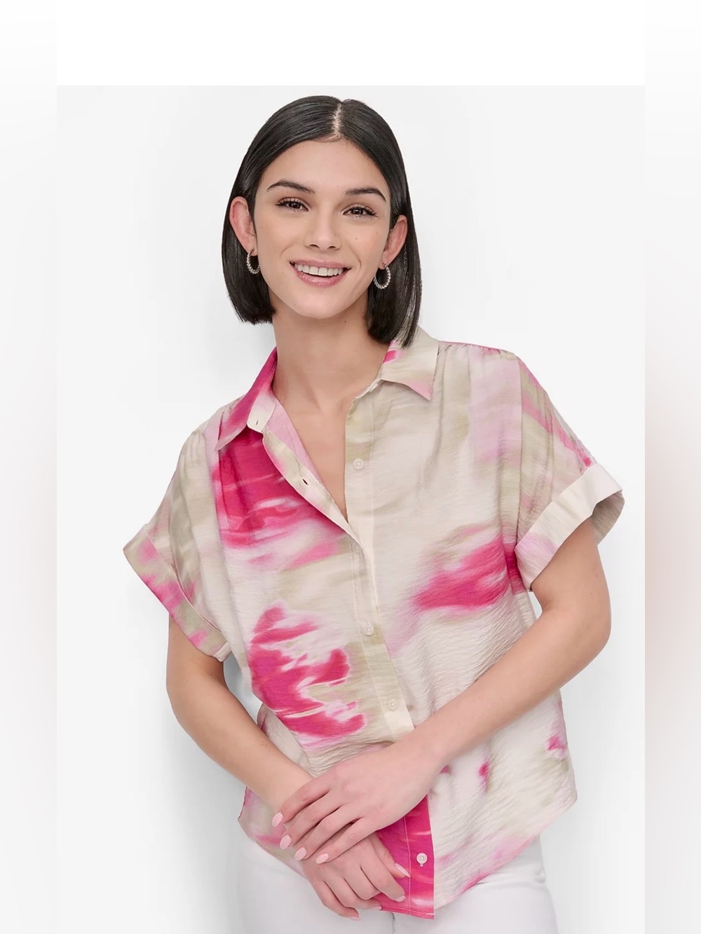 LIKE NEW DKNY Women's Printed Rumpled Voile Button-Front Shirt Size S